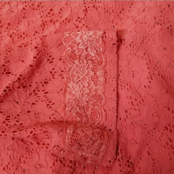 Laundry by Shelli Segal Crochet Lace Tunic M – Coral Sheer ¾ Sleeve Boho Chic - Picture 7 of 14